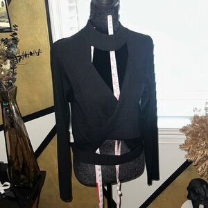 Fashion Nova Black Wrap Ribbed Long Sleeve Top